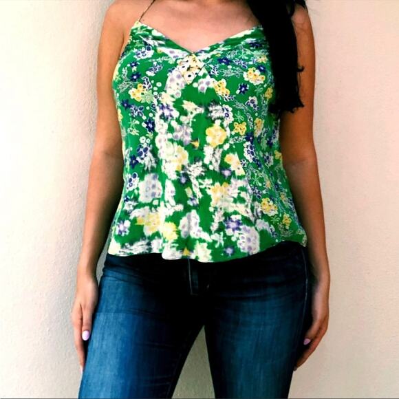 Rebecca Taylor | Silk Blouse Tank Top Green Yellow Purple Small - Picture 10 of 10